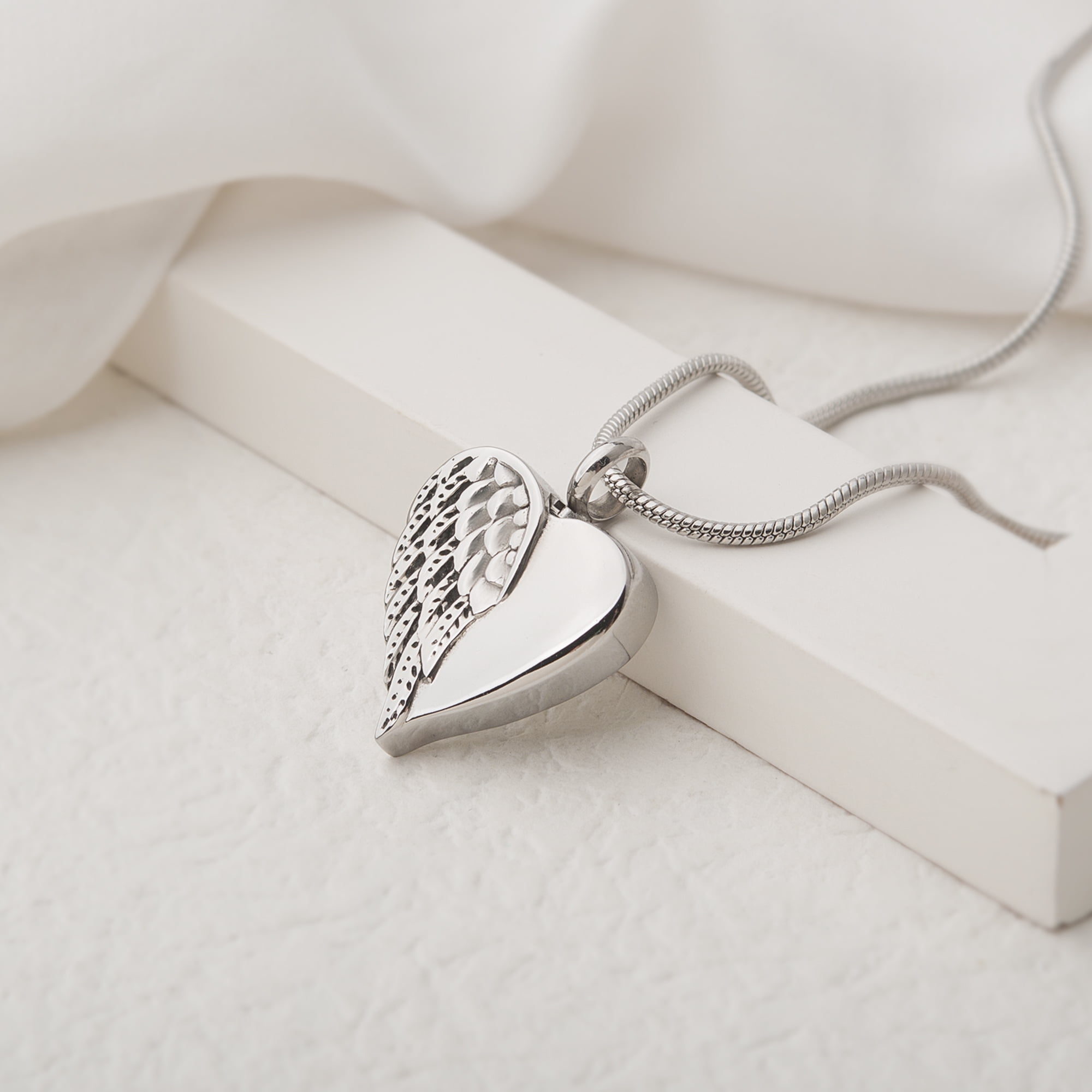 Anavia Cremation Heart Urn Necklace, Love Heart Angel Wing Locket, Ashes Jewelry for Women Men Keepsake Pendant, Memorial Locket Ash Holder