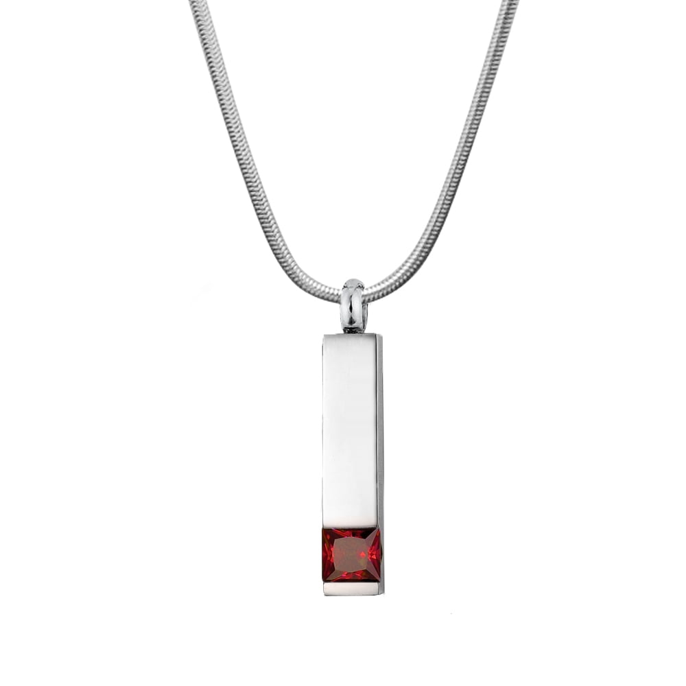 Anavia Cremation Necklace Birthstone Bar Memorial Pendant Handcrafted Waterproof Human Ashes Urn Container with Free Funnel Kit and Velvet Jewelry Box [January Birthstone]