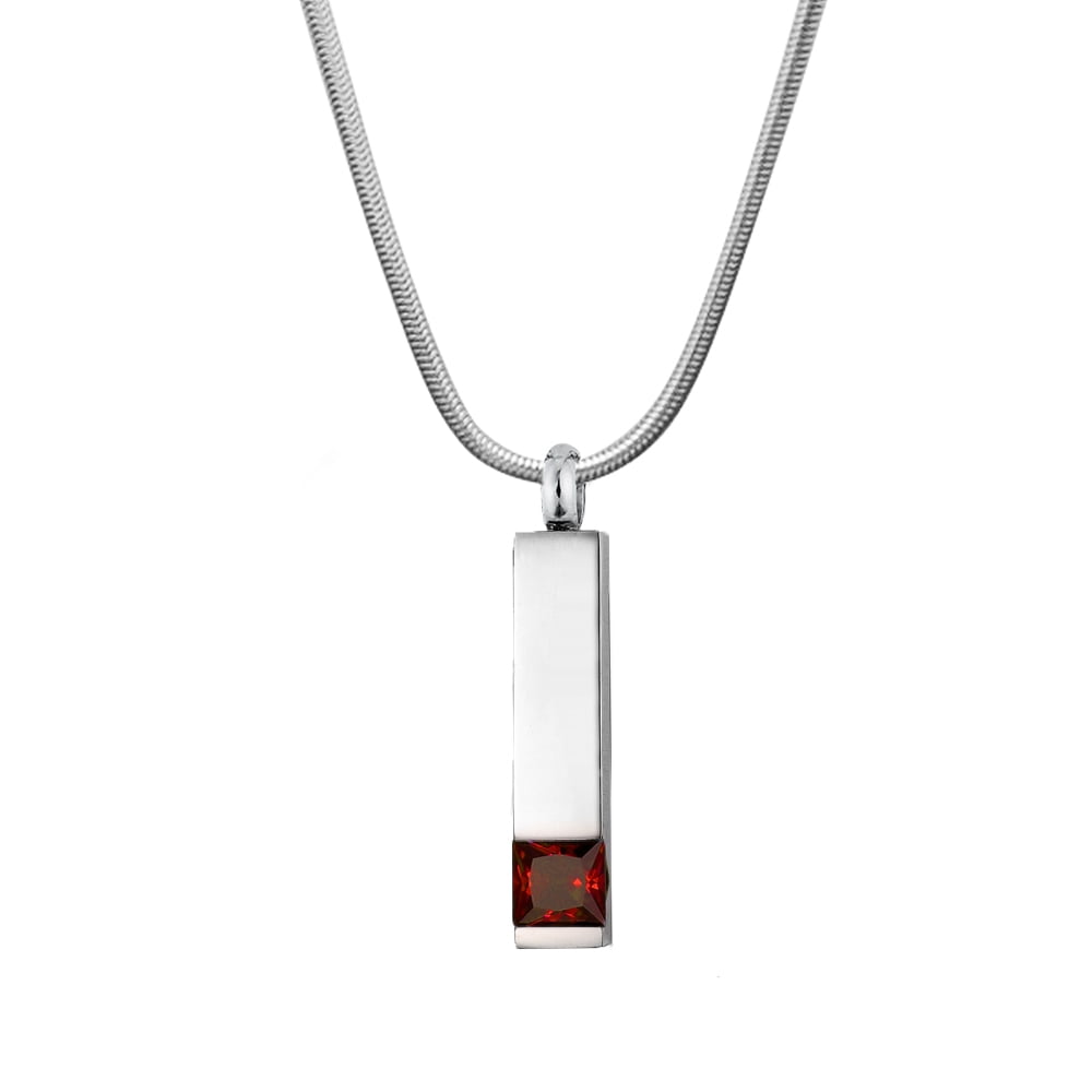 Anavia Cremation Necklace Birthstone Bar Memorial Pendant Handcrafted Waterproof Human Ashes Urn Container with Free Funnel Kit and Velvet Jewelry Box [July Birthstone]