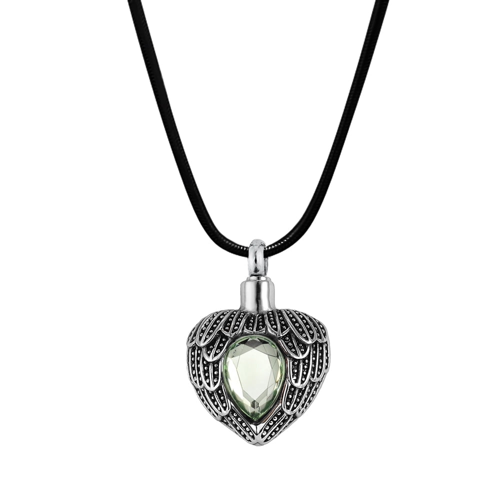 Anavia Cremation Urn Pendant Memorial Jewelry Angel Wing Heart August Birthstone Heart with Free Funnel Kit and Velvet Jewelry Box [August]