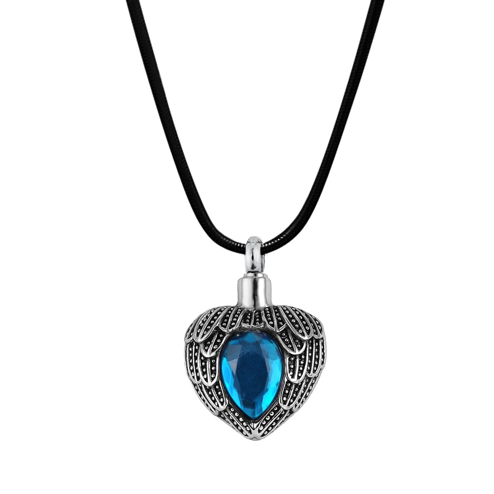 Anavia Cremation Urn Pendant Memorial Jewelry Angel Wing Heart December Birthstone Heart with Free Funnel Kit and Velvet Jewelry Box [December]