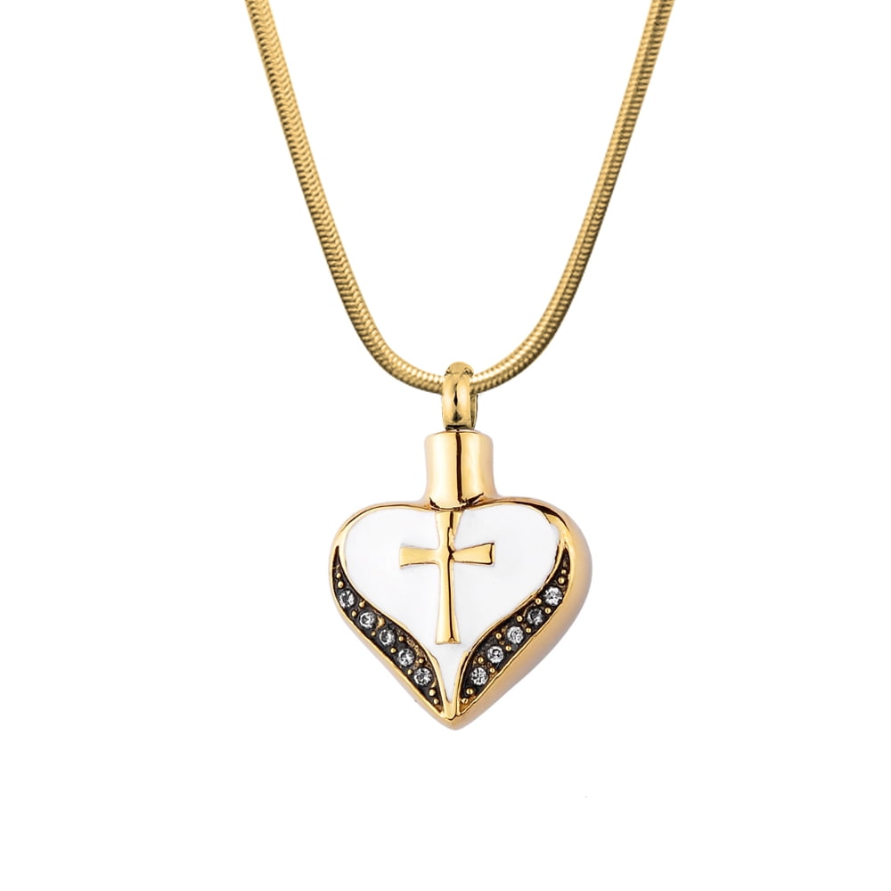 Anavia Cross Heart Cremation Jewelry Memorial Necklace Ash Urn Keepsake Gold with Gift Box