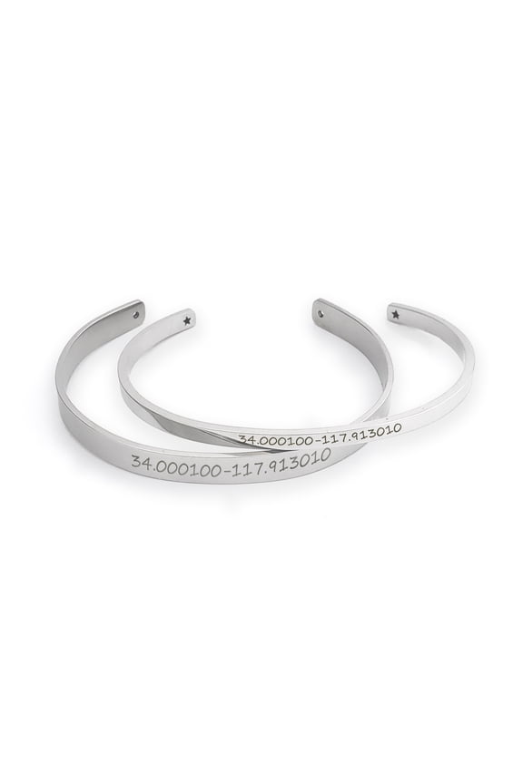 Custom Chrsitmas Gift for Him Personalized Couple's Bracelets Matching Engravable Coordinates Bangles with FREE Gift Box Ships Next Day [M-Silver |W-Silver]