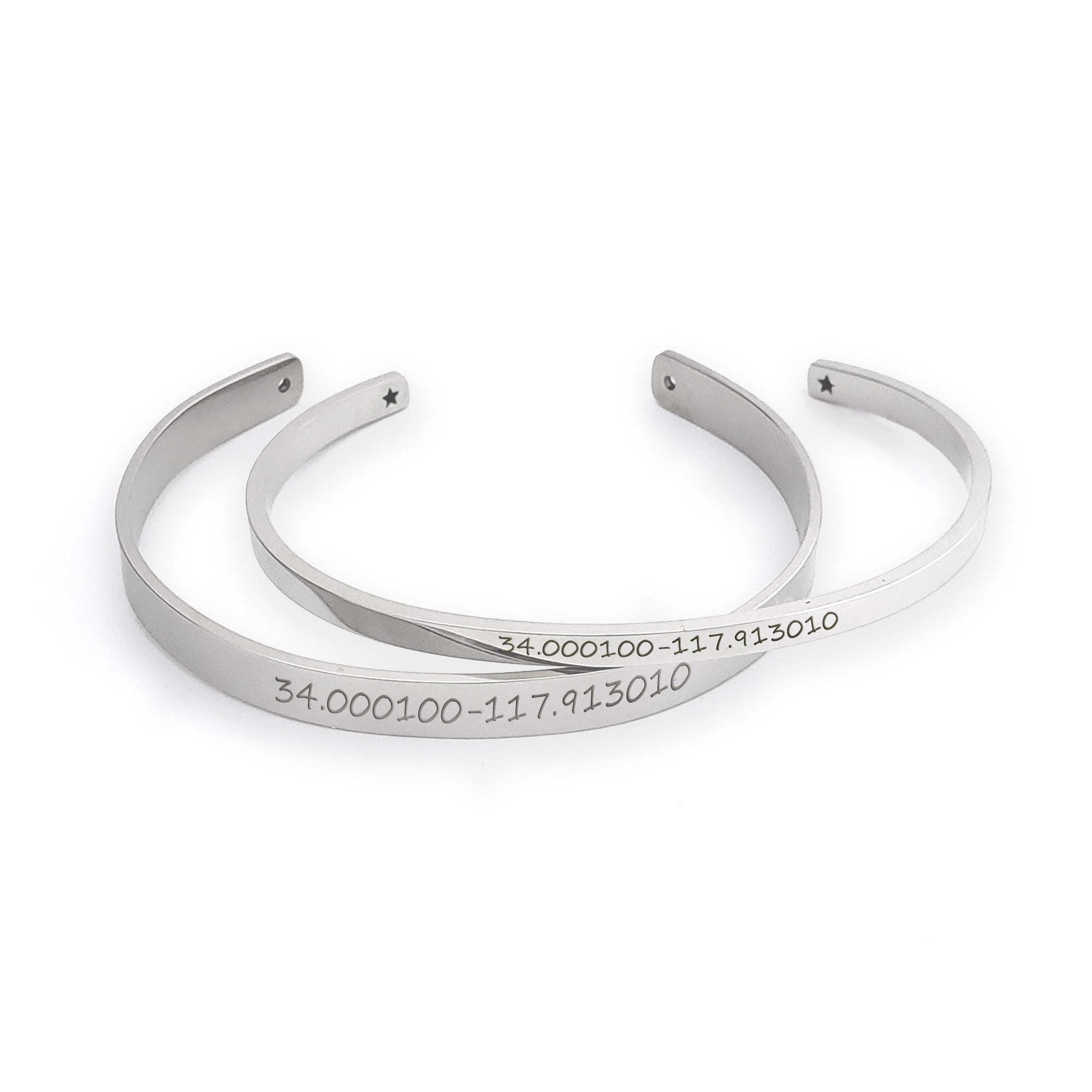 Anavia Custom Chrsitmas Gift for Him Personalized Couple's Bracelets Matching Engravable Coordinates Bangles with FREE Gift Box Ships Next Day [M-Silver |W-Silver]