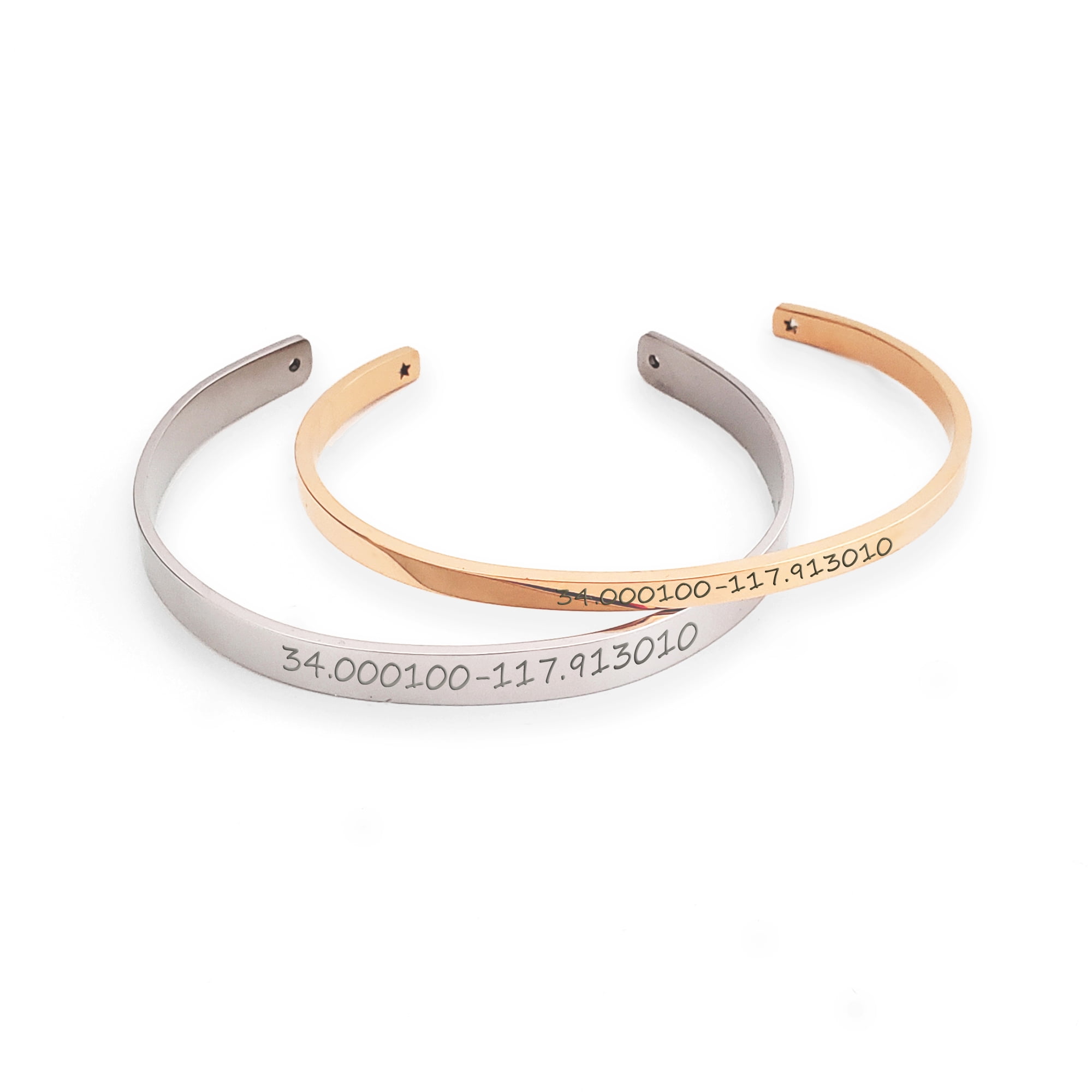 Anavia Custom Gift Father's Day Gift for Dad Personalized Couple's Bracelets Matching Engravable Coordinates Bangles with FREE Gift Box Ships Next Day [M-Silver |W- Rose Gold]