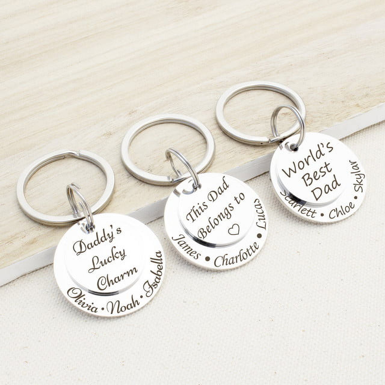 Anavia "Daddy's Lucky Charm" Father's Day Gift for Dad - Engraved Stack Keychain Stainless Steel - Father's Day Gift - Gift for Him - Custom Keychain - World's Best Dad - #1 Dad - Gift from Kids