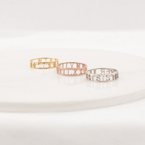 Anavia - Dainty Gold Ring - Coordinate Ring Custom - Stacking Ring -Anniversary Ring - Roman Numerals Ring - Personalized Rings for Women