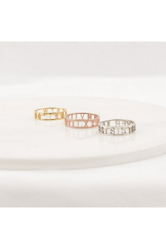 - Dainty Gold Ring - Coordinate Ring Custom - Stacking Ring -Anniversary Ring - Roman Numerals Ring - Personalized Rings for Women