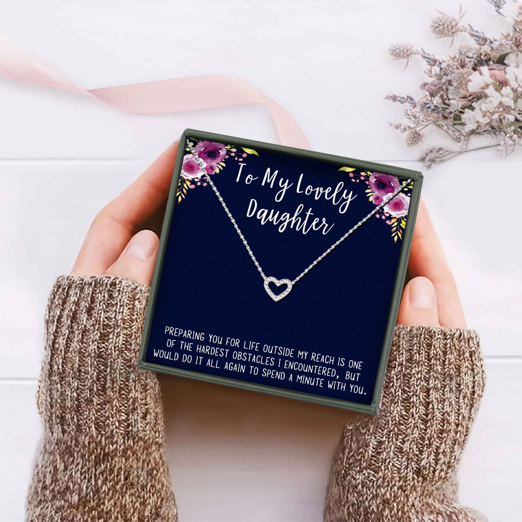 Anavia Daughter Gift, Daughter Necklace, Jewelry Gift, Gift for Daughter, Birthday Gift, Christmas Gift for Her, Heart Necklace with Wish Card-[Silver]