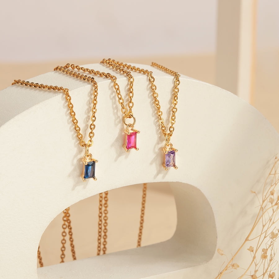 Anavia Diamond Necklaces 14K Gold Plated Birthstone Necklace for Women Mothers Minimalist Baguette Birthstone Necklace Cubic Zirconia Pendant Necklace Birthday Gifts