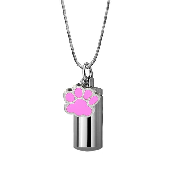 Anavia Dog Paw Print Cylinder Pet Cremation Jewelry Memorial Necklace Ash Urn Silver Pink with Gift Box