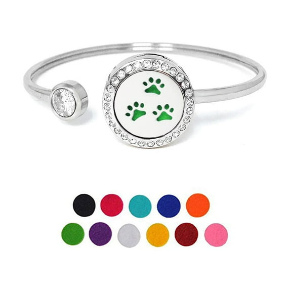 Anavia Dog Paws Rhinestone Aromatherapy Jewelry Essential Oil Bangle with Gift Box