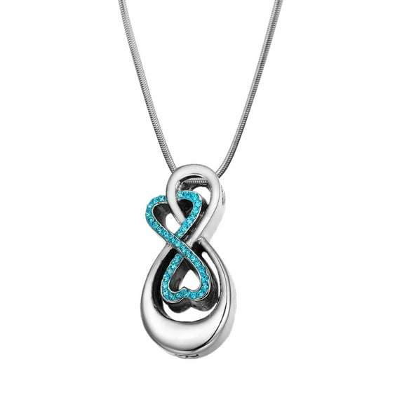 Anavia Double Infinity Ashes Cremation Memorial Pendant Urn Keepsake Blue with FREE Funnel Kit and Velvet Jewelry Box