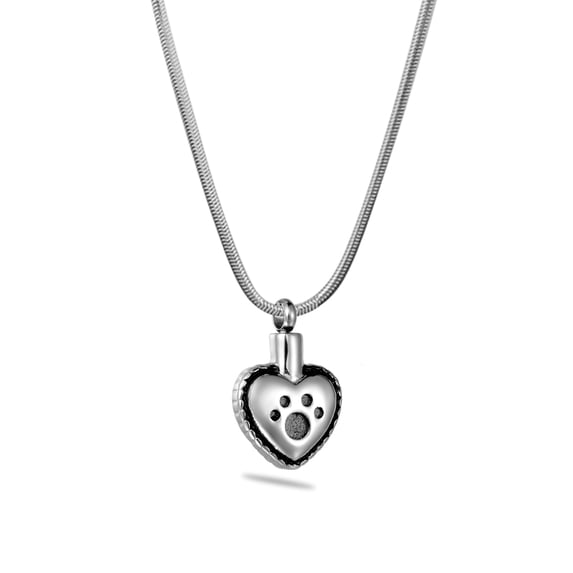 Anavia Encrusted Paw Print Heart Memorial Necklace Ash Urn Keepsake with Gift Box