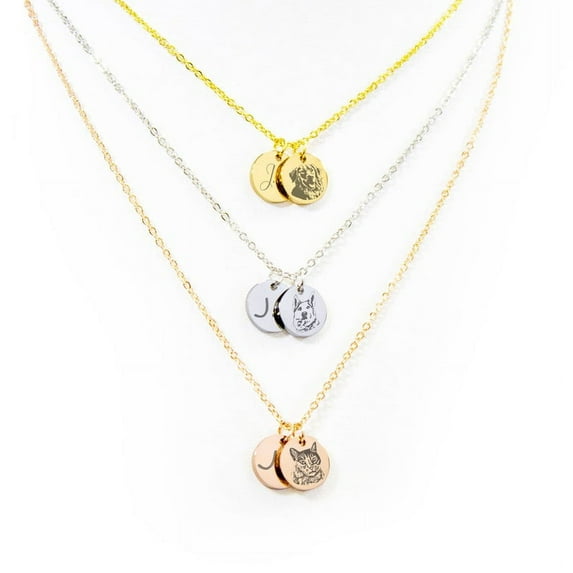 Anavia Engraved Your Pet Portrait Photo Necklace, Custom Pet Memorial Gift Photo Necklace for Pet Lover