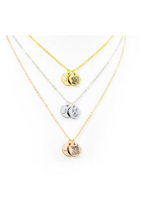 Anavia Engraved Your Pet Portrait Photo Necklace, Custom Pet Memorial Gift Photo Necklace for Pet Lover