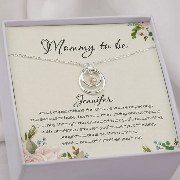Anavia Expecting Mom Gift, Pregnancy Gifts for a Mommy to Be Gift, Baby Shower Gift, 925 Sterling Silver Two Circles Necklace -[Add a Name]