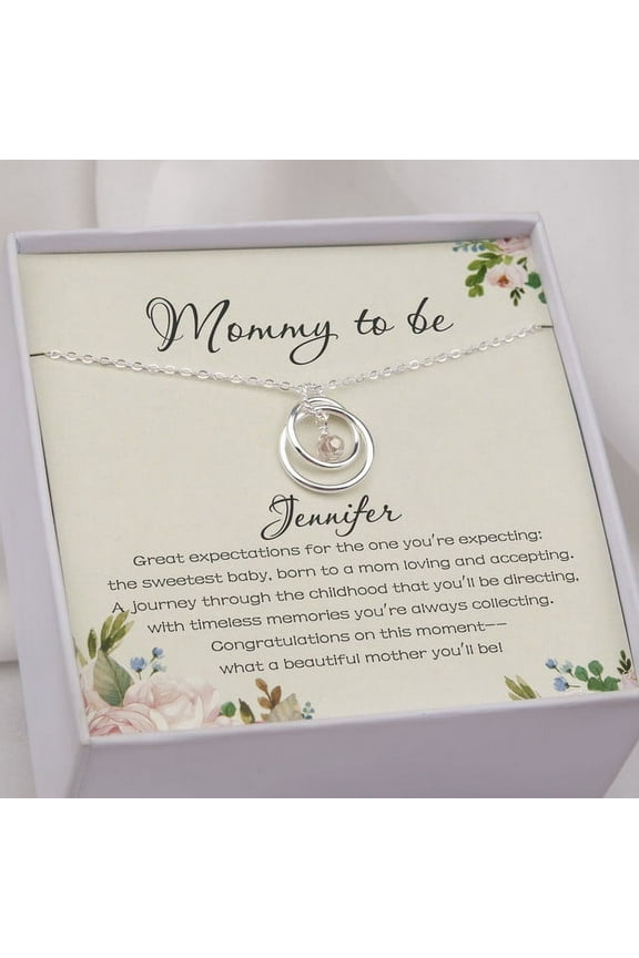 Expecting Mom Gift, Pregnancy Gifts for a Mommy to Be Gift, Baby Shower Gift, 925 Sterling Silver Two Circles Necklace -[Add a Name]