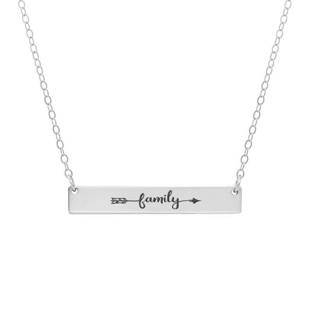 Anavia Family Bar Arrow Inspirational Stainless Steel Silver Engraved Bar  Necklace Horizontal Pendant Necklace for Women Jewelry with Gift Box