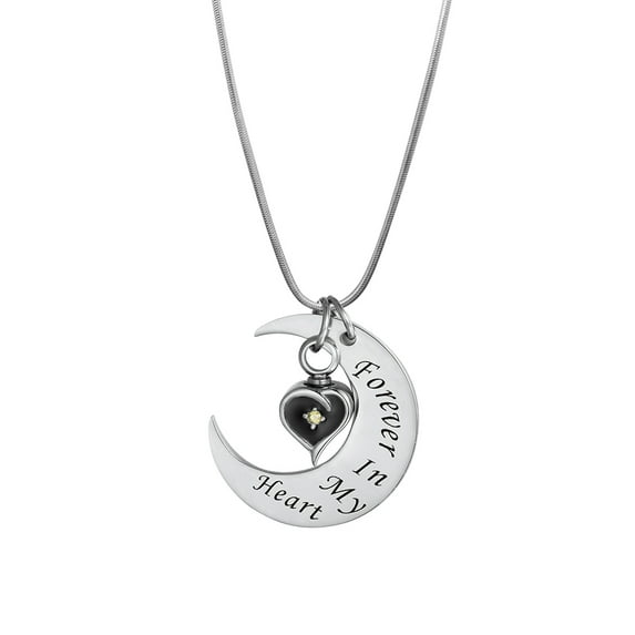 Anavia Forever In My Heart Moon Memorial Cremation Jewelry Urn Ashes Holder Necklace (Black - Topaz)