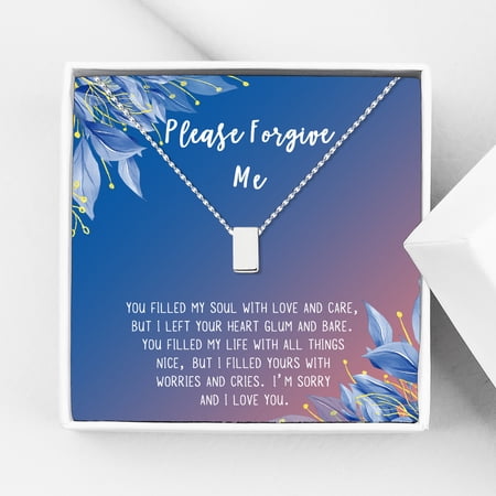 Anavia Forgiveness Gift for Girlfriend, Please Forgive Me Card Necklace, Apology Card, ask for forgiveness Necklace Jewelry Card Gift-[Silver Cube, Blue-Orange Gift Card]