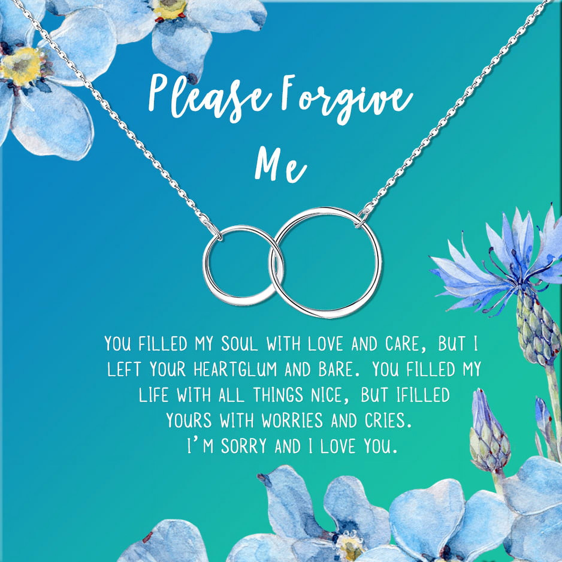 Anavia Forgiveness Gift for Girlfriend, Please Forgive Me Card Necklace, Apology Card, ask for forgiveness Necklace Jewelry Card Gift-[Silver Infinity Double Ring, Bright Blue Gift Card]
