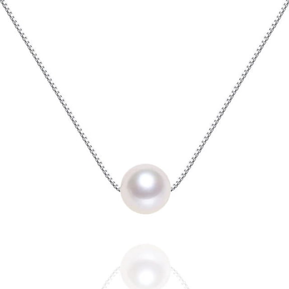 Anavia Freshwater White Pearl Necklace - Cultured Pearl Pendant Sterling Silver Necklace for Women