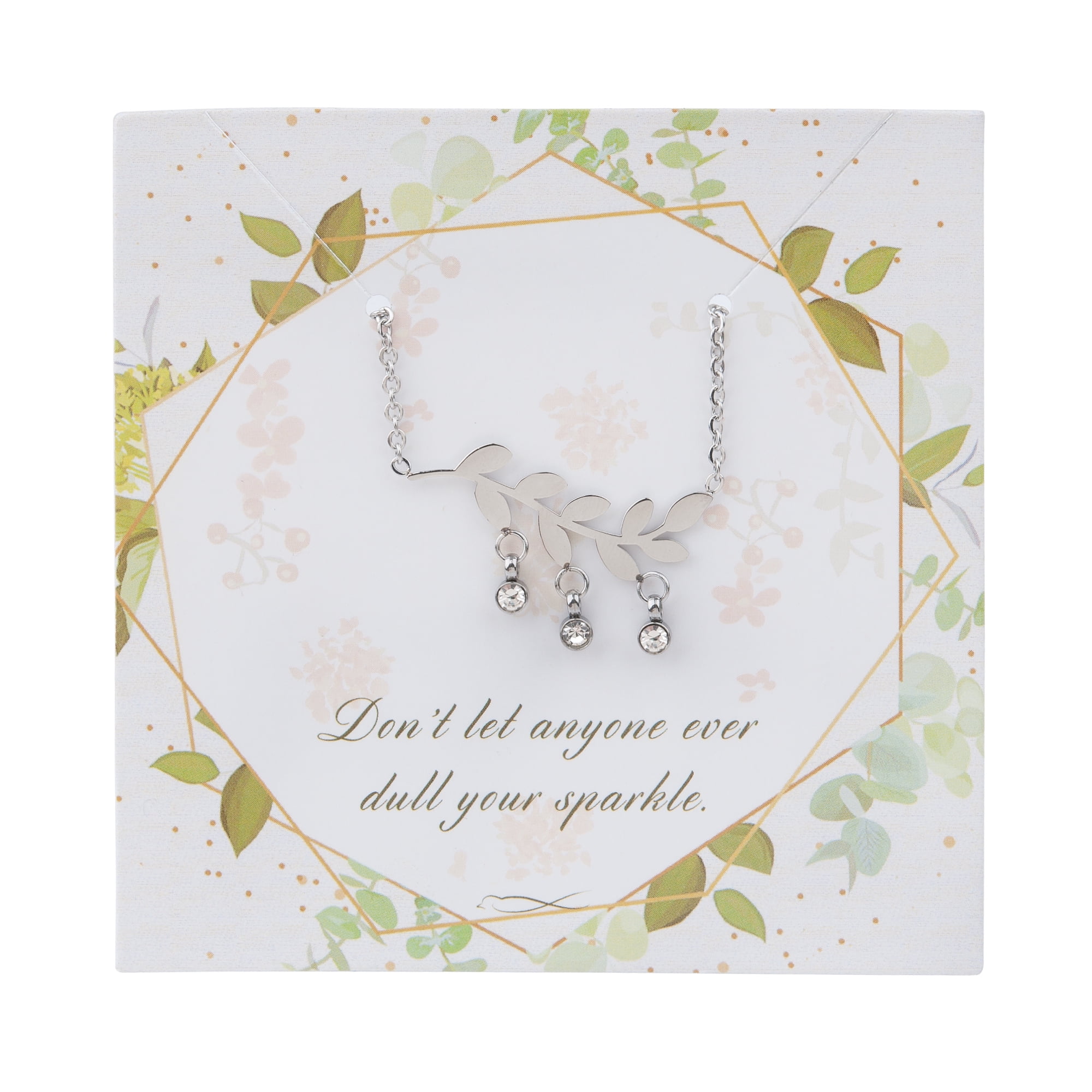 Anavia Gift for Her Fashion Silver Olive Leaf Branch Dangling Rhinestone Dainty Anniversary Necklace Simple Pendant with Free Jewelry Gift Box