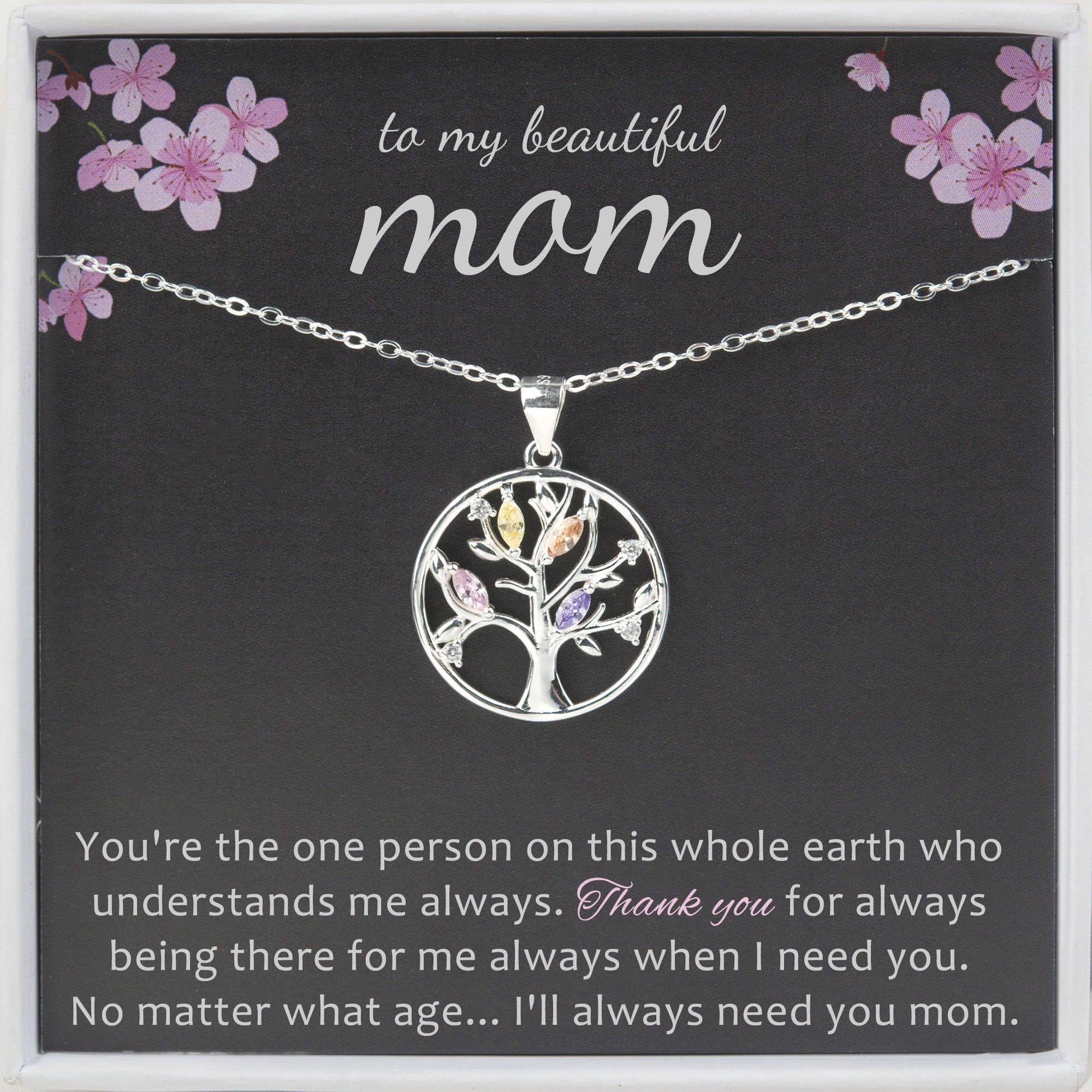 Anavia Gift for Mother with A Wish Card, Sterling Silver Life of Tree Necklace Mother Gift