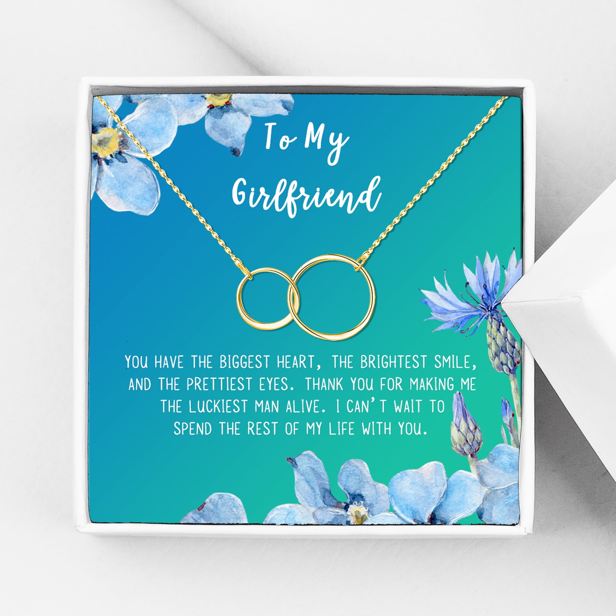 Anavia To My Girlfriend Necklace Gift, Card Gift for GF, Girlfriend Jewelry, Girlfriend Birthday Gift, Mother's Gift-[Gold Infinity Double Ring, Bright Blue Gift Card]