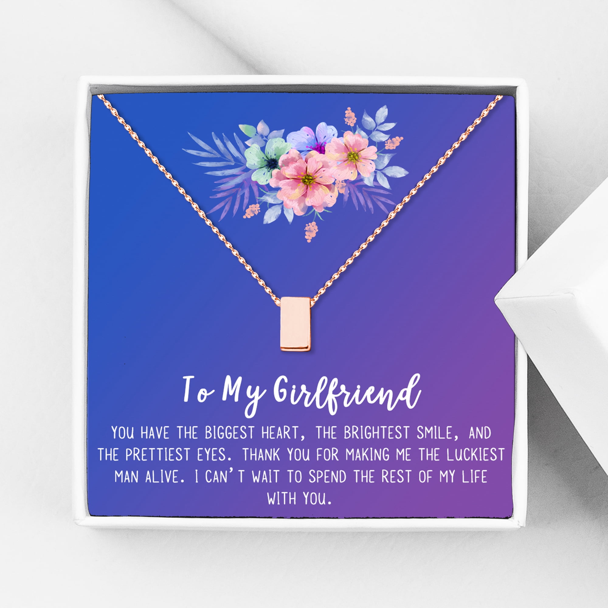 Anavia To My Girlfriend Necklace Gift, Card Gift for GF, Girlfriend Jewelry, Girlfriend Birthday Gift, Mother's Gift-[Rose Gold Cube, Blue-Purple Gift Card]