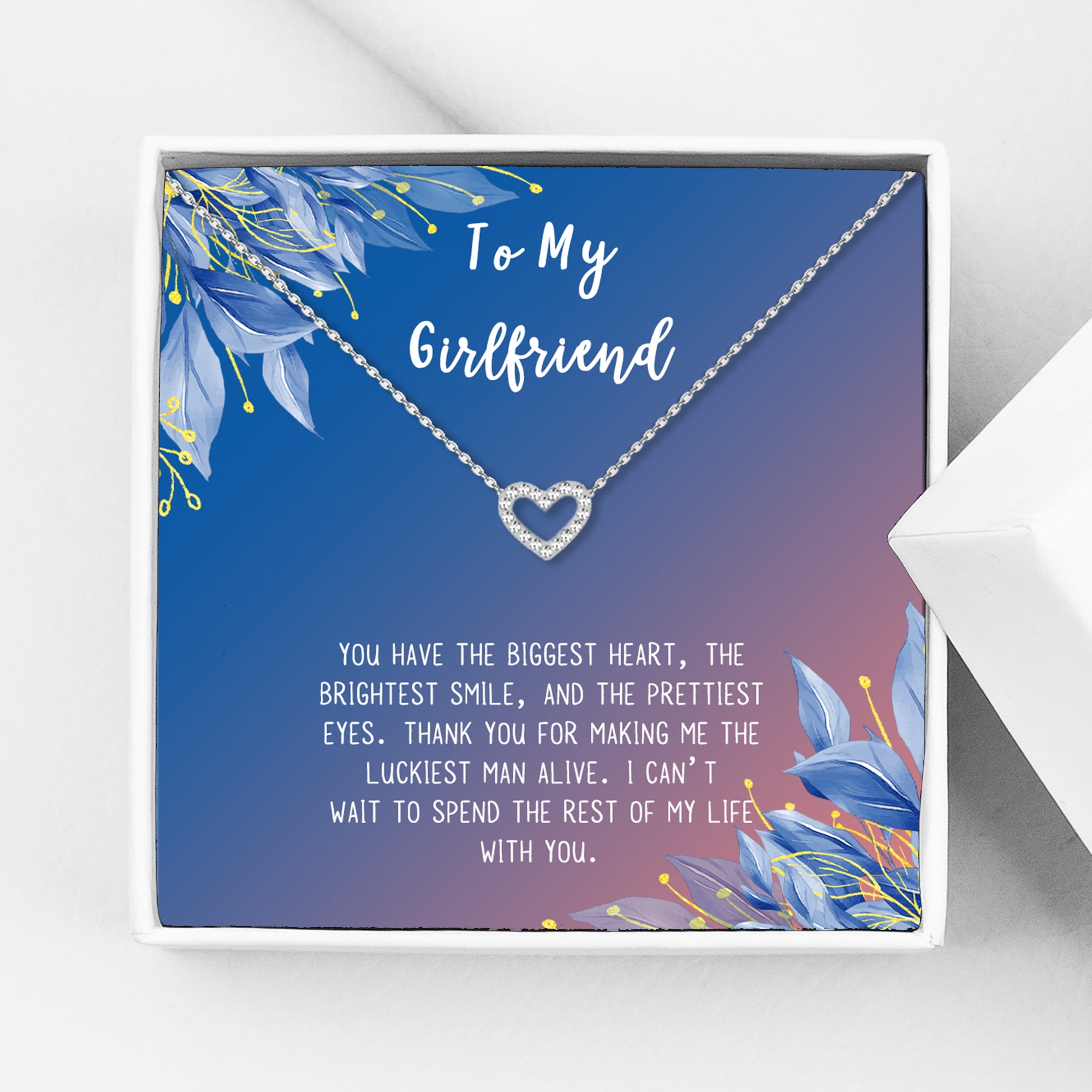 Anavia To My Girlfriend Necklace Gift, Card Gift for GF, Girlfriend Jewelry, Girlfriend Birthday Gift, Mother's Gift-[Silver Mini Crystal Heart, Blue-Orange Gift Card]