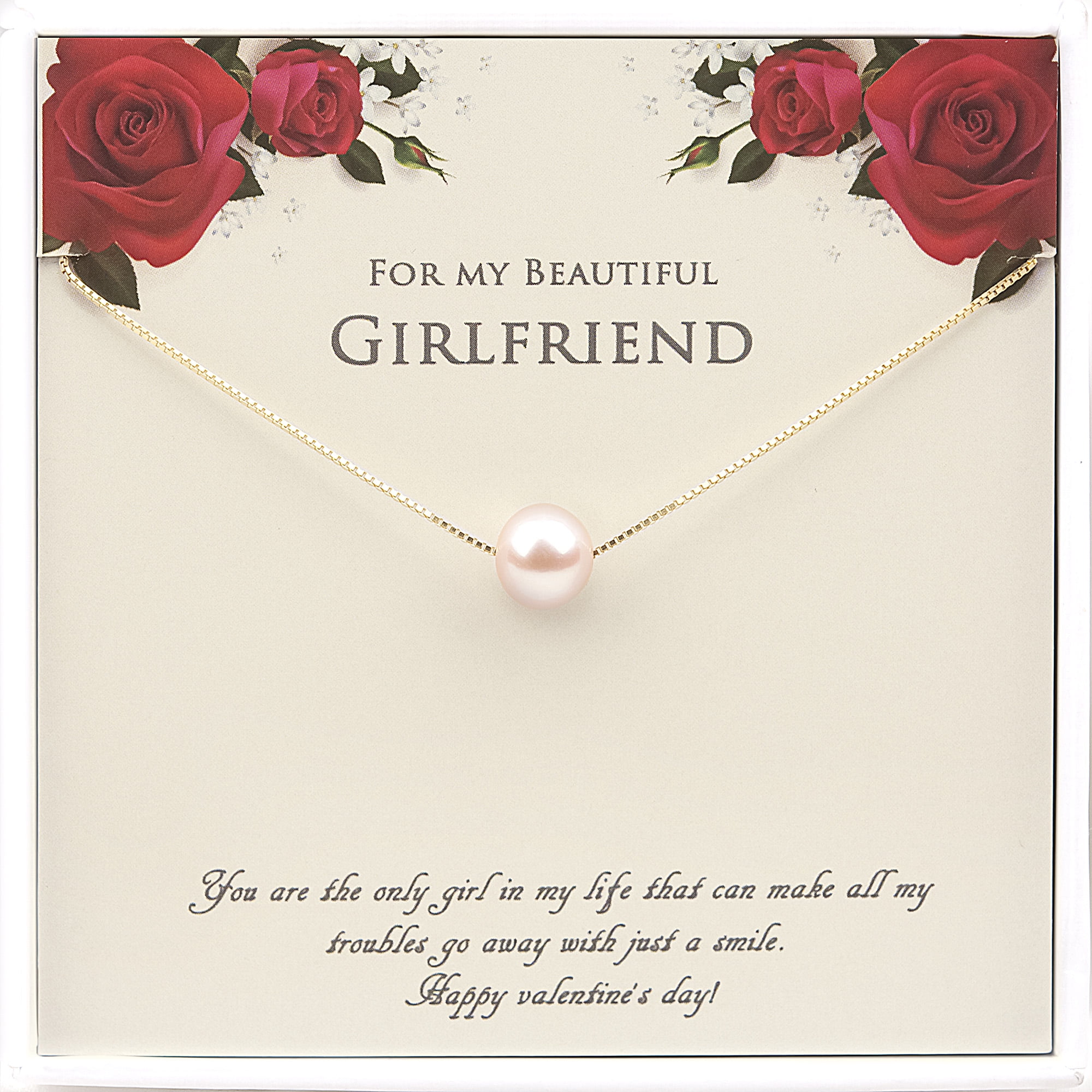 Anavia Girlfriend Necklace Mother's Day Gift, 925 Sterling Silver Necklace for Girlfriend from Boyfriend Mother's Day-[Pink Pearl + Gold Chain]