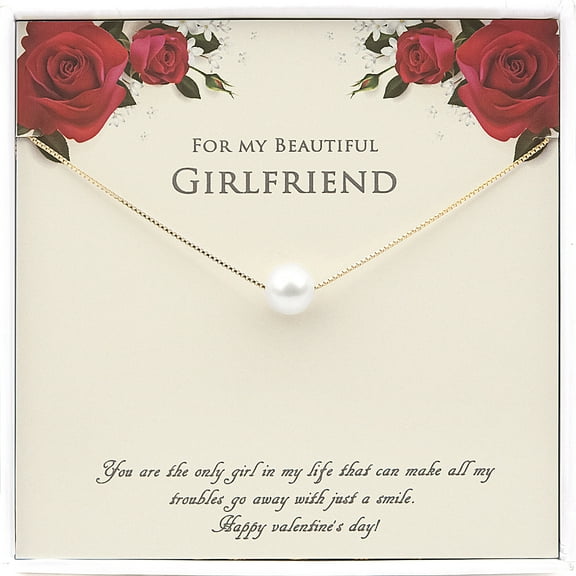 Anavia Girlfriend Necklace Valentines Day Gift, 925 Sterling Silver Necklace for Girlfriend from Boyfriend Valentines Day-[White Pearl + Gold Chain]