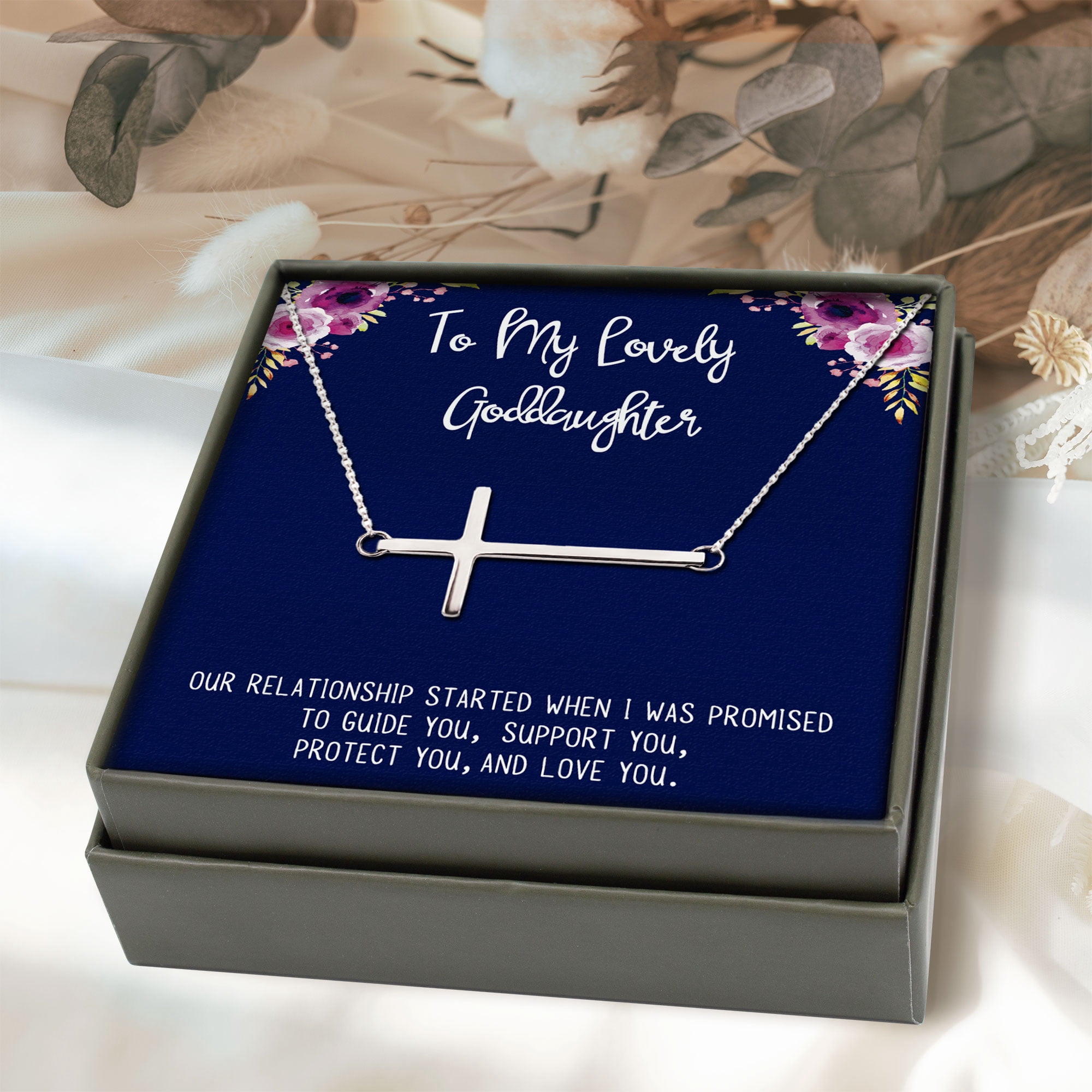 Anavia Goddaughter Gift, Goddaughter Necklace, Jewelry Gift, Gift for Goddaughter, Birthday Gift, Christmas Gift for Her, Cross Necklaces with Wish Card-[Silver]