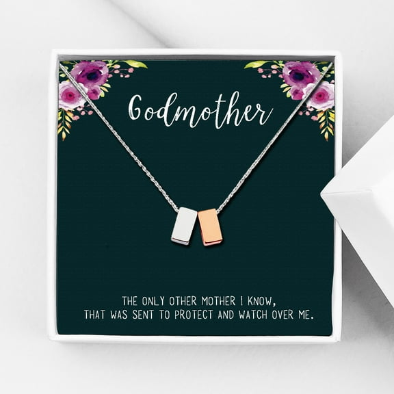 Anavia Godmother Necklace, Godmother Proposal, Gift for Godmother, Godmother Birthday Gift, Christmas Gift for Her, Double Cubes Pendant Necklace with Wish Card