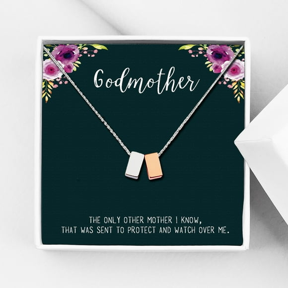 Godmother Necklace, Godmother Proposal, Gift for Godmother, Godmother Birthday Gift, Christmas Gift for Her, Double Cubes Pendant Necklace with Wish Card