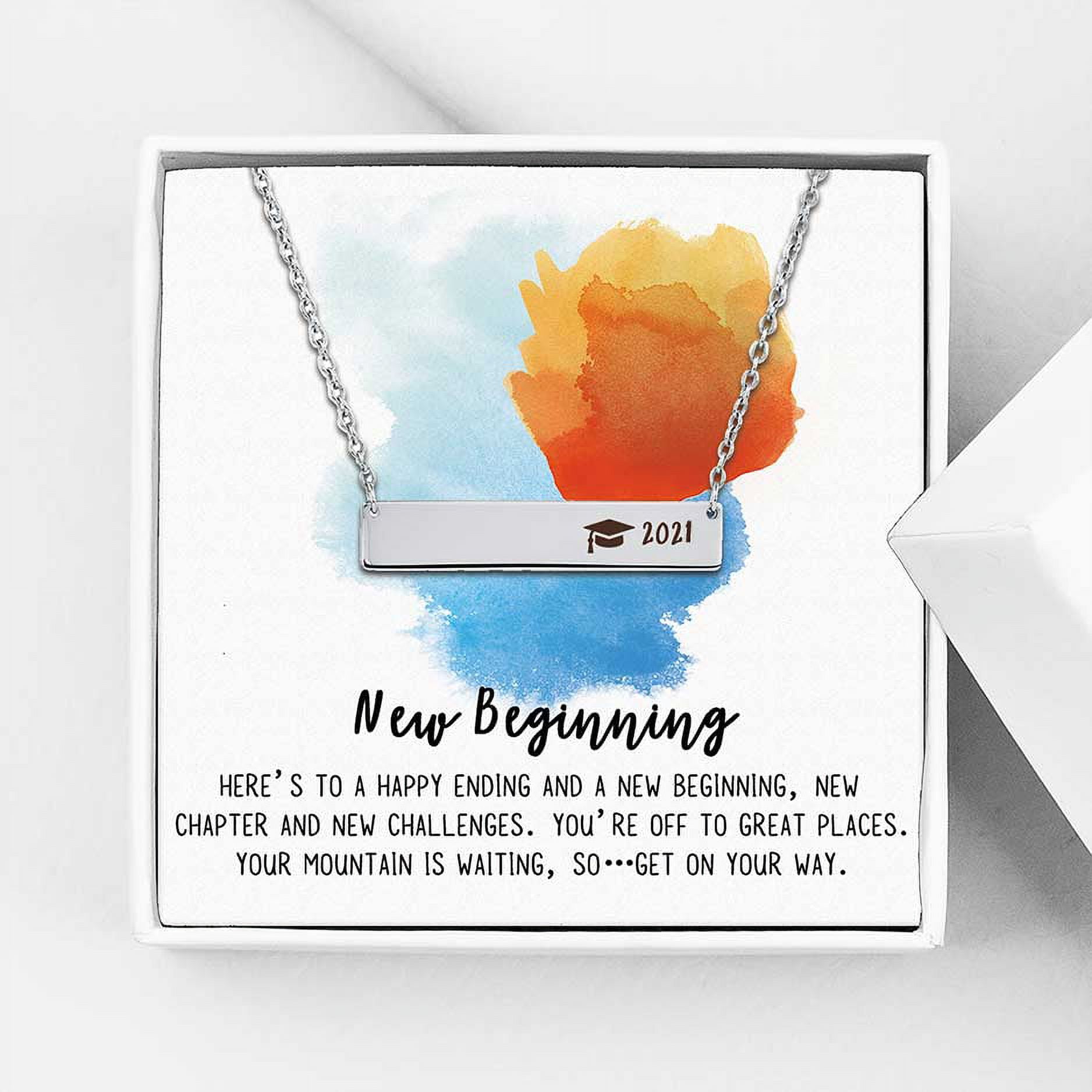 Anavia Graduation Gift for Her -  2021 College Graduation Gifts for Friend  -  New Beginnings Graduation Gift for Daughter  -  Stainless Steel Bar Necklace