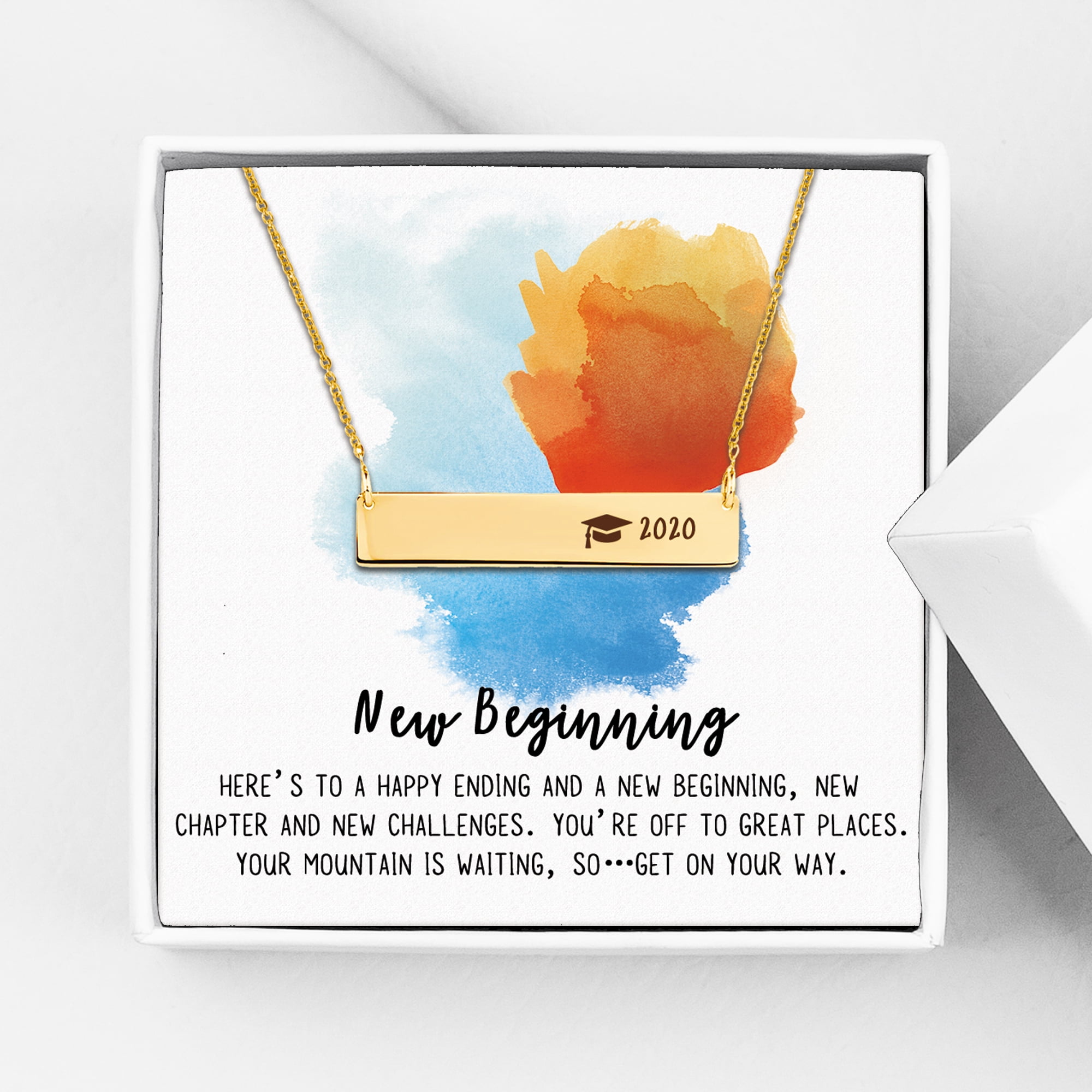 Anavia Graduation Gift for Her - 2021 College Graduation Gifts for Friend - Stainless Steel Bar Necklace - New Beginnings Graduation Gift for Daughter