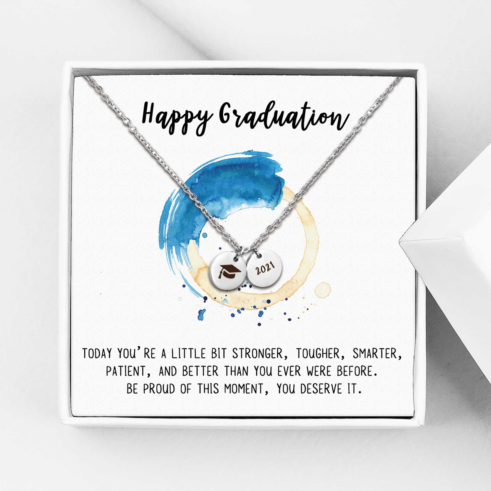Anavia Graduation Gift for Her - 2021 College Graduation Gifts for Friend - Stainless Steel Engraved Bachelor Cap Necklace - Happy Graduation Gift for Daughter