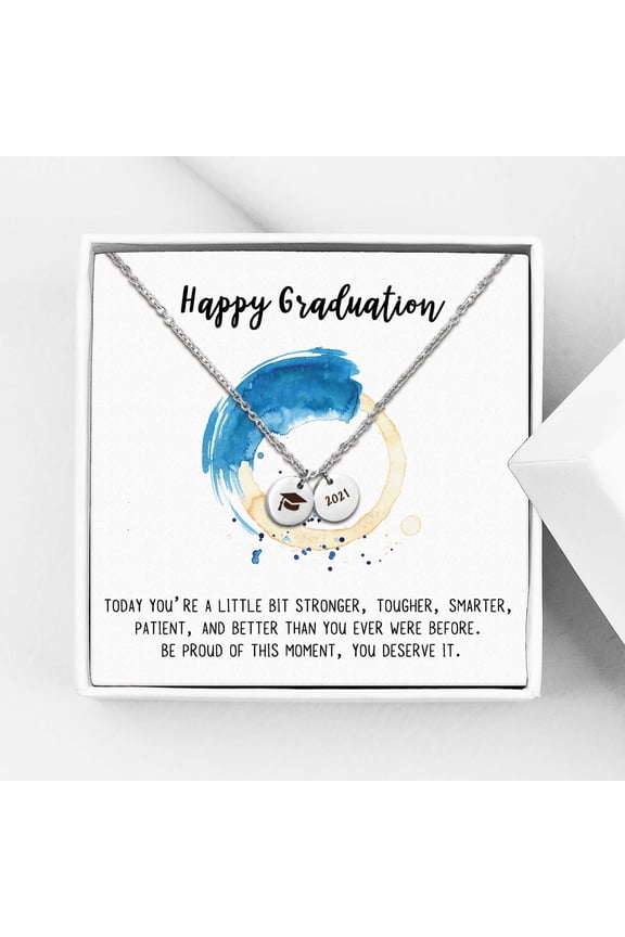 Graduation Gift for Her - 2021 College Graduation Gifts for Friend - Stainless Steel Engraved Bachelor Cap Necklace - Happy Graduation Gift for Daughter