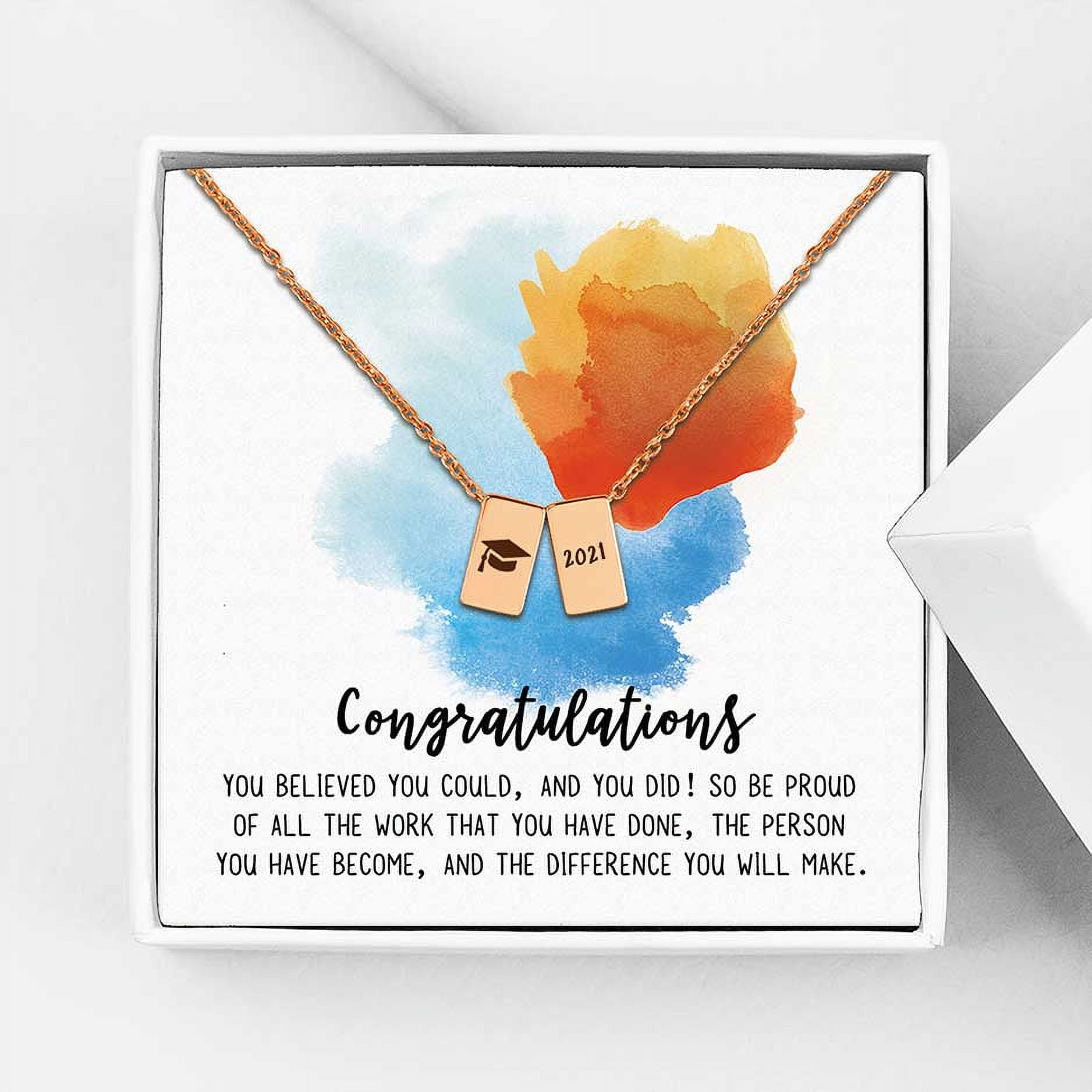 Anavia Graduation Gift for Her - Congratulations 2021 Graduation Gifts for Daughter - College | High School Graduation Gift for Friend -Stainless Steel Cube Necklace Graduation Gifts