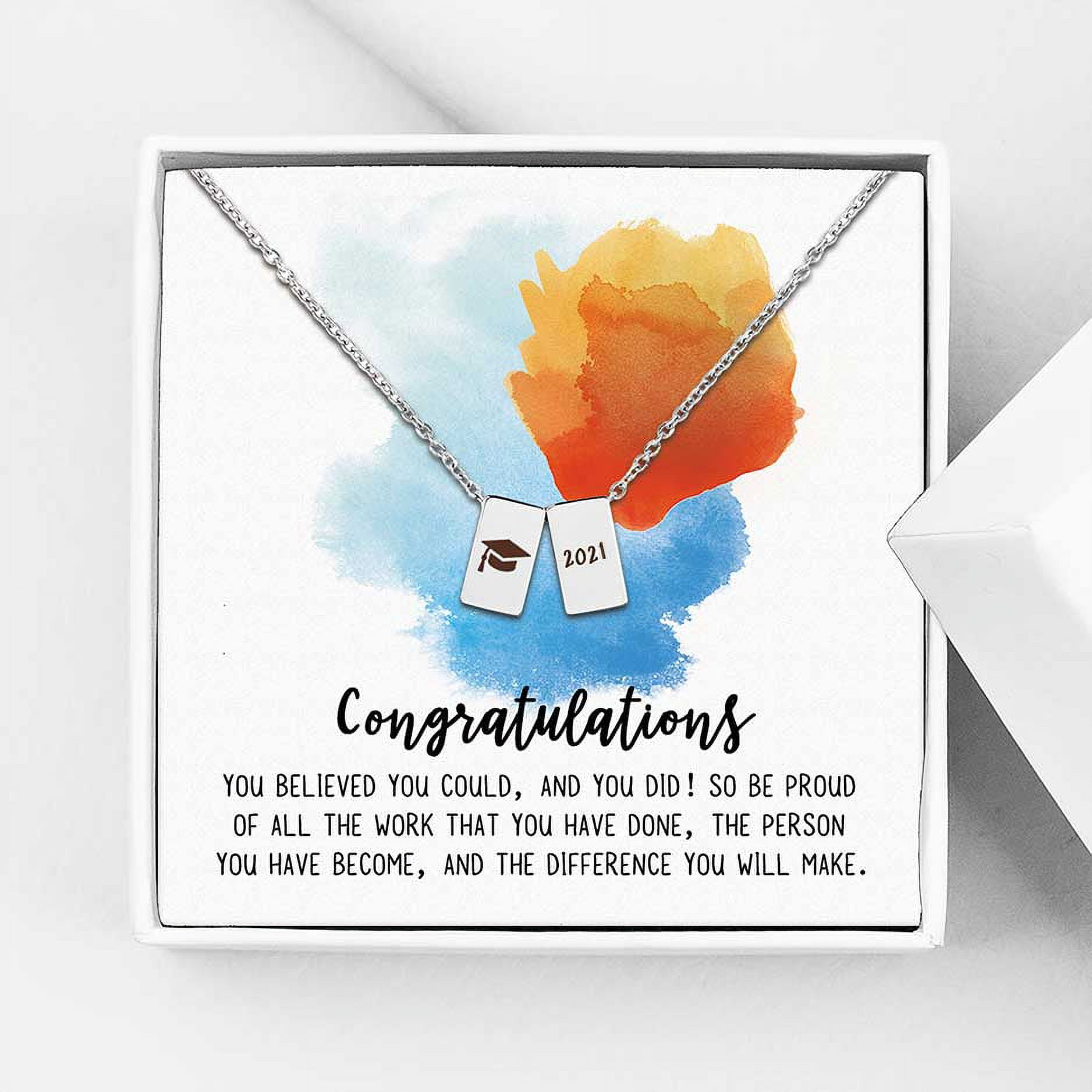 Anavia Graduation Gift for Her - Congratulations 2021 Graduation Gifts for Daughter - College | High School Graduation Gift for Friend  - Stainless Steel Cube Necklace Graduation Gifts