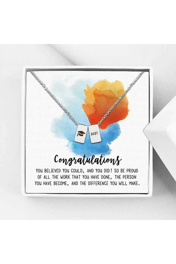 Graduation Gift for Her - Congratulations 2021 Graduation Gifts for Daughter - College | High School Graduation Gift for Friend - Stainless Steel Cube Necklace Graduation Gifts