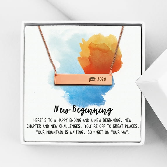 Anavia Graduation Gift for Her - 2021 College Graduation Gifts for Friend - Stainless Steel Bar Necklace - New Beginnings Graduation Gift for Daughter
