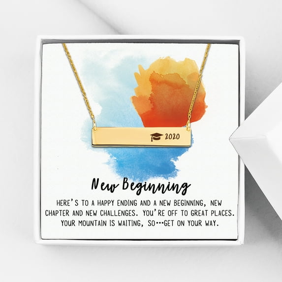 Anavia Graduation Gift for Her - 2021 College Graduation Gifts for Friend - Stainless Steel Bar Necklace - New Beginnings Graduation Gift for Daughter