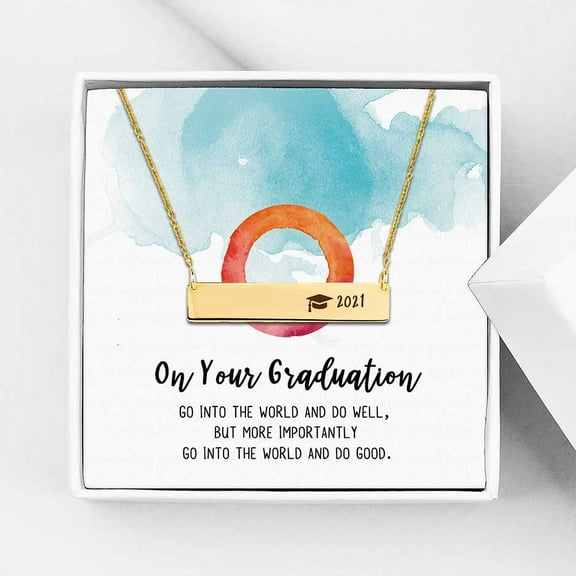 Anavia Graduation Gift for Her - High School | College Graduation Gift for Her -2021 Graduation Gifts for Daughter - Stainless Steel Bar Engraved Bachelor Cap Necklace