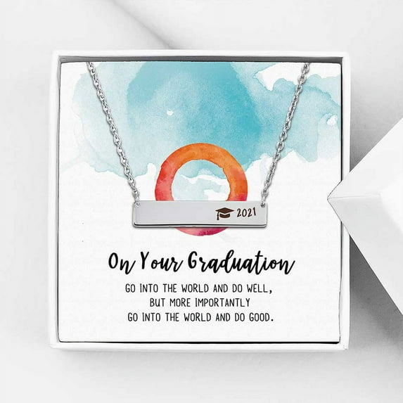 Anavia Graduation Gift for Her - High School | College Graduation Gift for Her -2021 Graduation Gifts for Daughter - Stainless Steel Bar Engraved Bachelor Cap Necklace