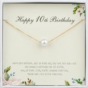 Anavia Happy 10th Birthday Pearl Necklace Card Gift, Tenth Birthday Necklace for Girl, gift for 10 Year Old Girl Gifts, Double Digits Birthday -[White Pearl + Gold Chain]