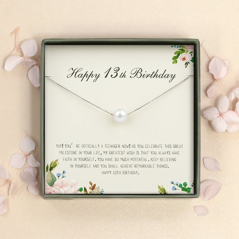 Anavia Happy 13th Birthday Pearl Necklace Card Gift, Thirteenth